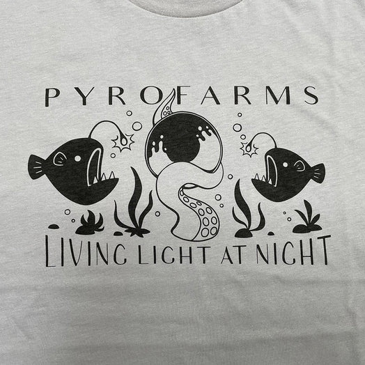 Pyrofarms ice (gray) t-shirt printed with algae ink.