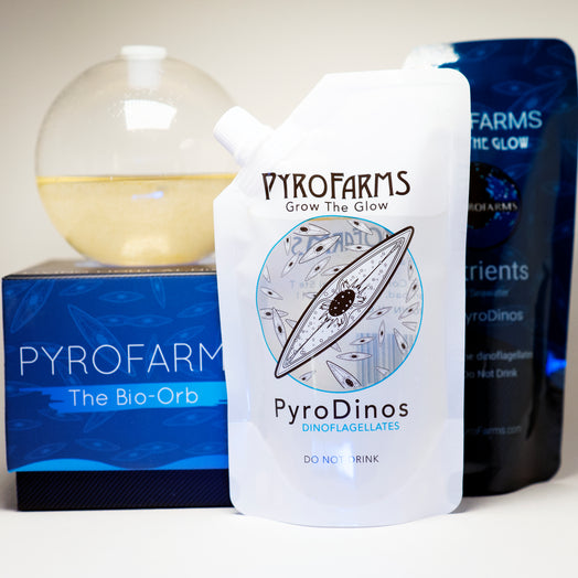 Pyrodino and Dinonutrient pouches with Bio-Orb and Bio-Orb packaging