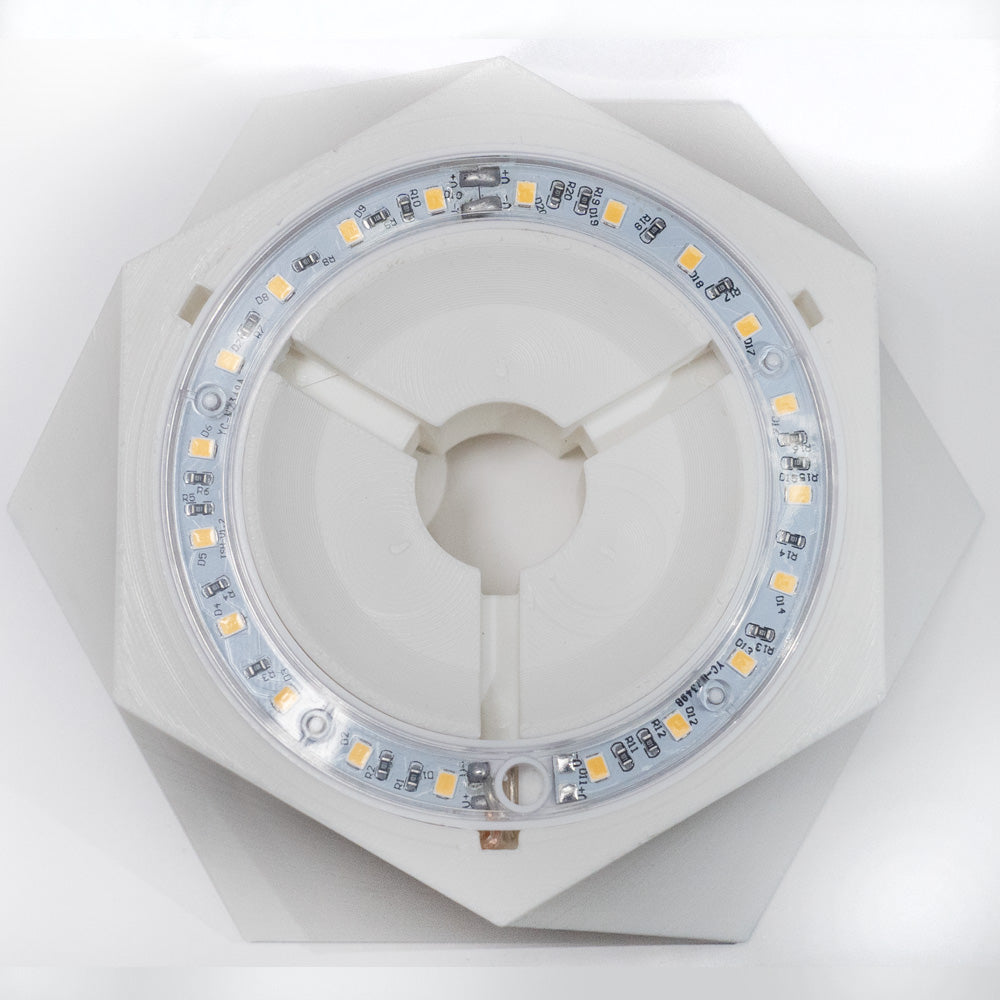 Close-up of the white PyroDino LED light 