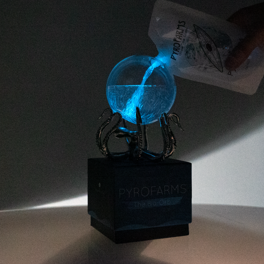 Pouring bioluminescent dinos into Bio-Orb with OctoStand