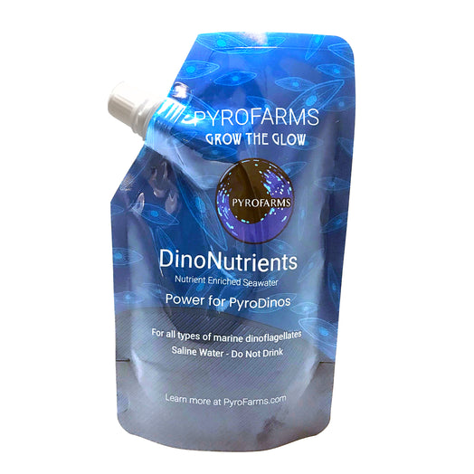 DinoNutrients Spout Pouch puridfied seawater with added nutrients for growing PyroDinos