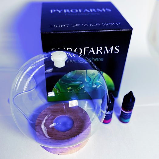 FluoroSphere Set up that includes; Orb, FluoroGel, and UV lightstand