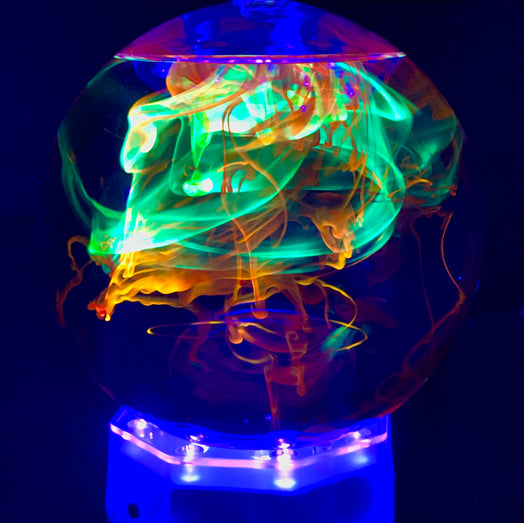 FluoroSphere Orb showing light from FluoroGel