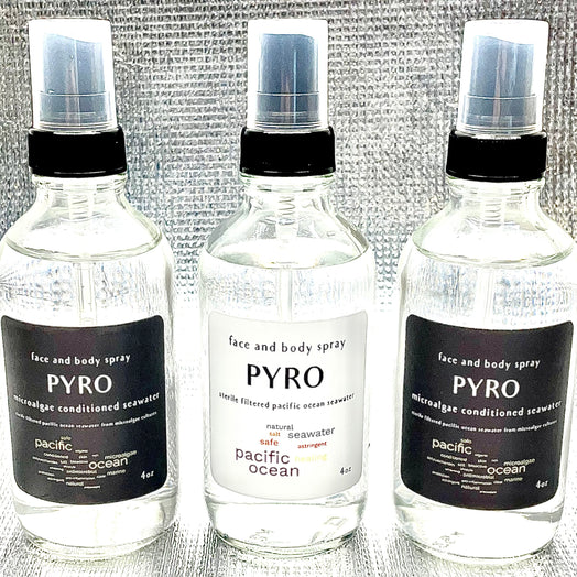 Pyro face and body spray options include saewater and seawater plus microalgae