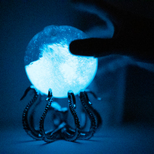 Bio-Orb on  OctoStand at night bioluinescence octopus hand