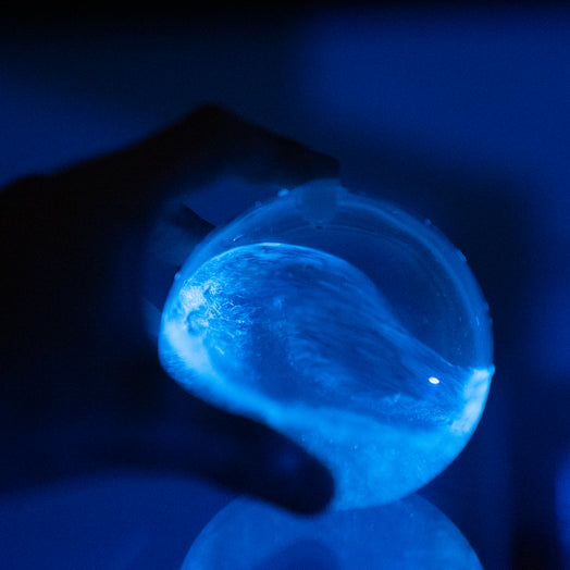 Bio-Orb nighttime bioluminescence PyroDinos swirl blue light oxygen hand