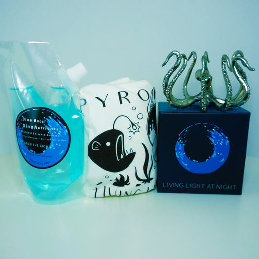 PyroFarms gift set. Bio-Orb OctoStand, Algae ink t-shirt, Blue Boost