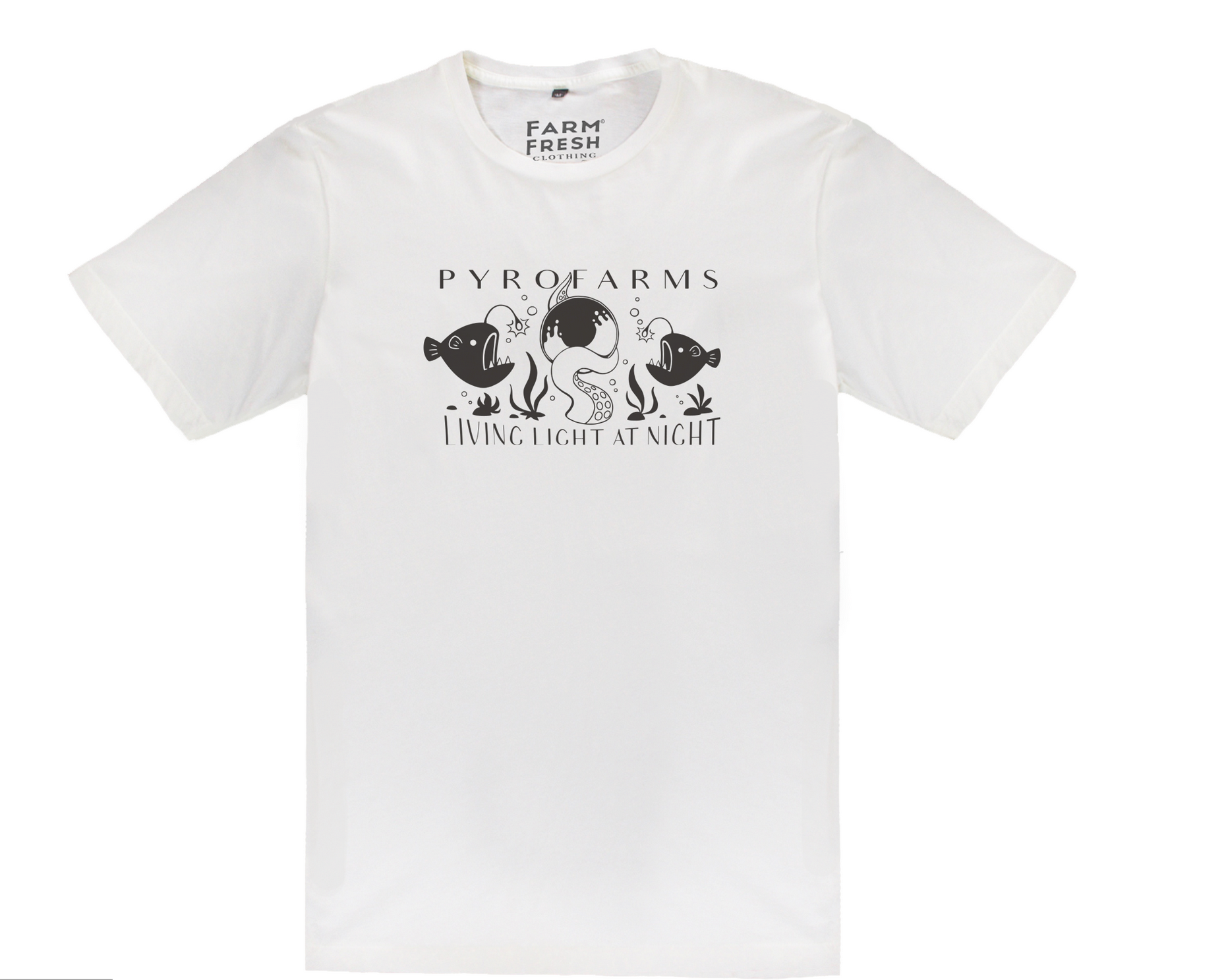 Pyrofarms white sand t-shirt printed with algae ink. 